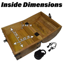Load image into Gallery viewer, Pirate&#39;s Treasure Chest Wooden Nautical Jewelry Box with Functional Lock and 2 Keys, Wood with Iron Accents, Hinged Lid, 8 Inches Long
