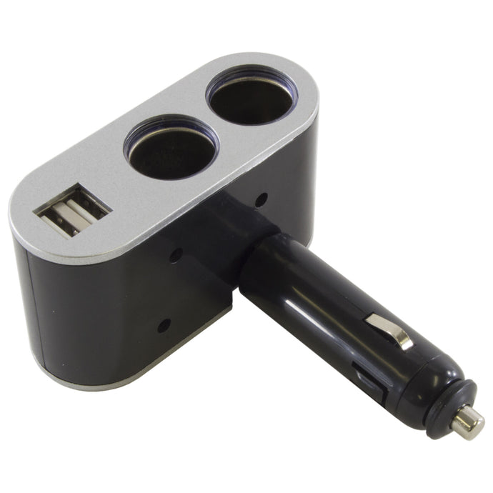 Car Cigarette Lighter Socket Splitter - Twin Socket with 2 USB Charging Ports