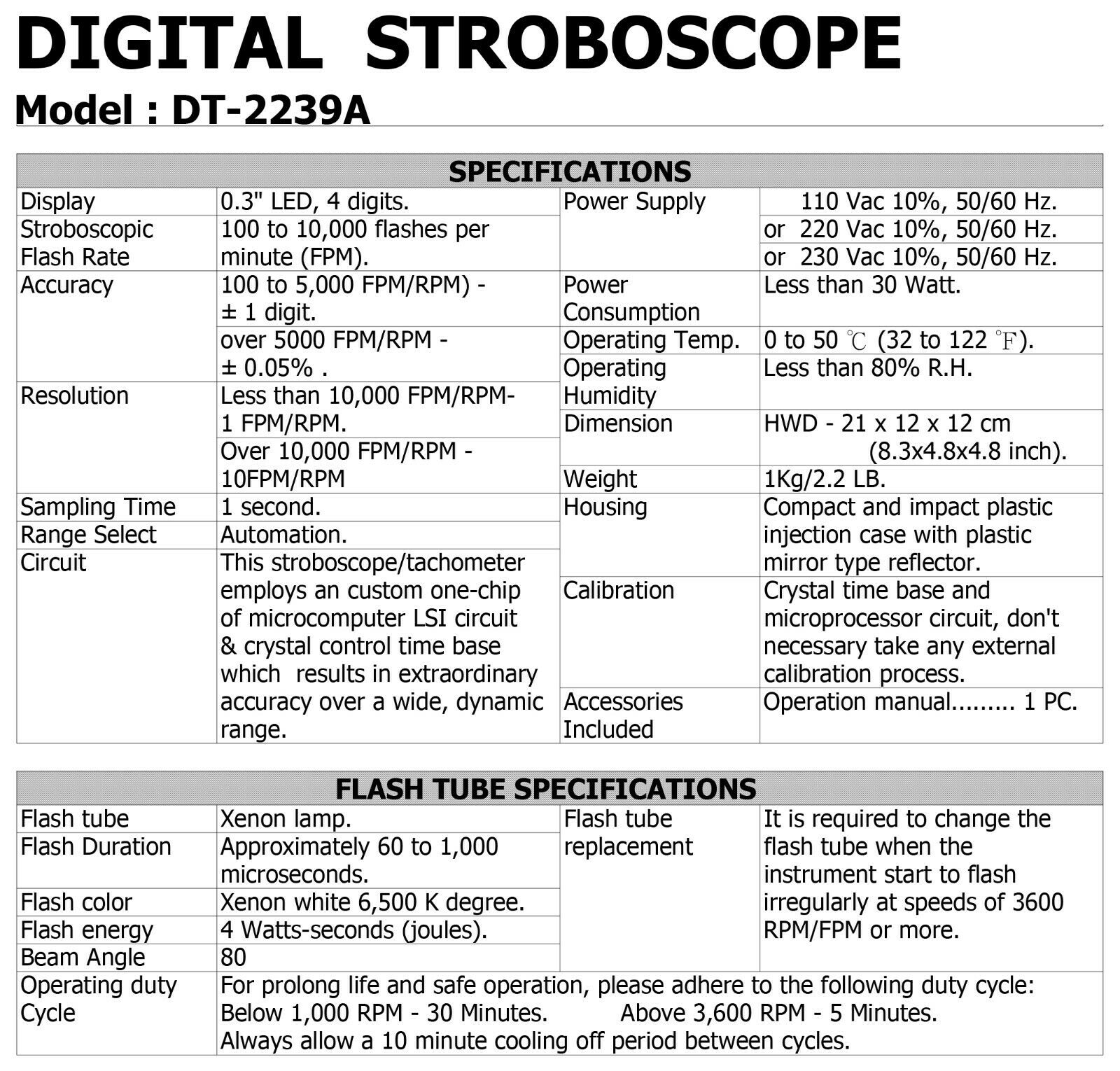 Digital Stroboscope, 100 to 10,000 Flashes Per Minute, Xenon Lamp ...