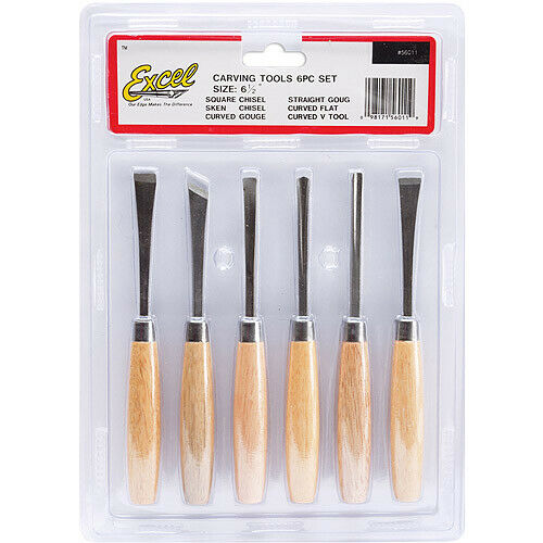 ProEdge Wood Carving Set - Includes Square and Skew Chisel, Straight and Curved Gouge, Curved Flat Tool and Curved V tool